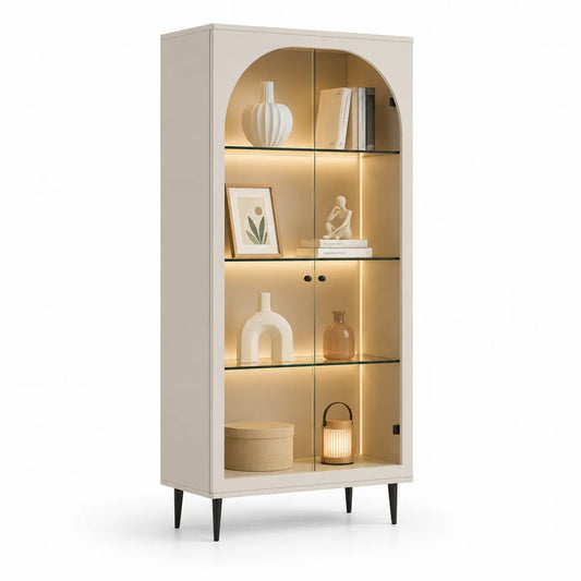 Beige Vitrine mit MDF und gehärtetem Glasböden mit LED 180x80x40 cm