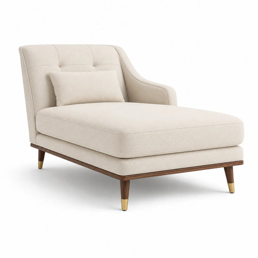 Chaiselongue aus Stoff mit Walnussholzbeinen Beige