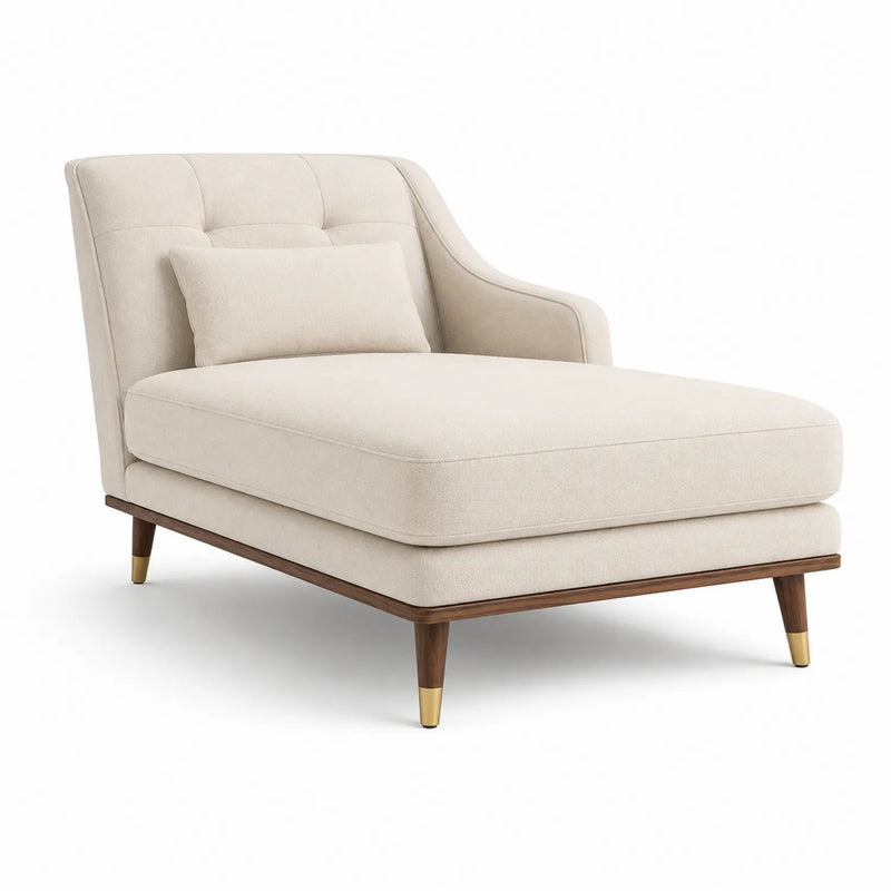 Chaiselongue aus Stoff mit Walnussholzbeinen Beige