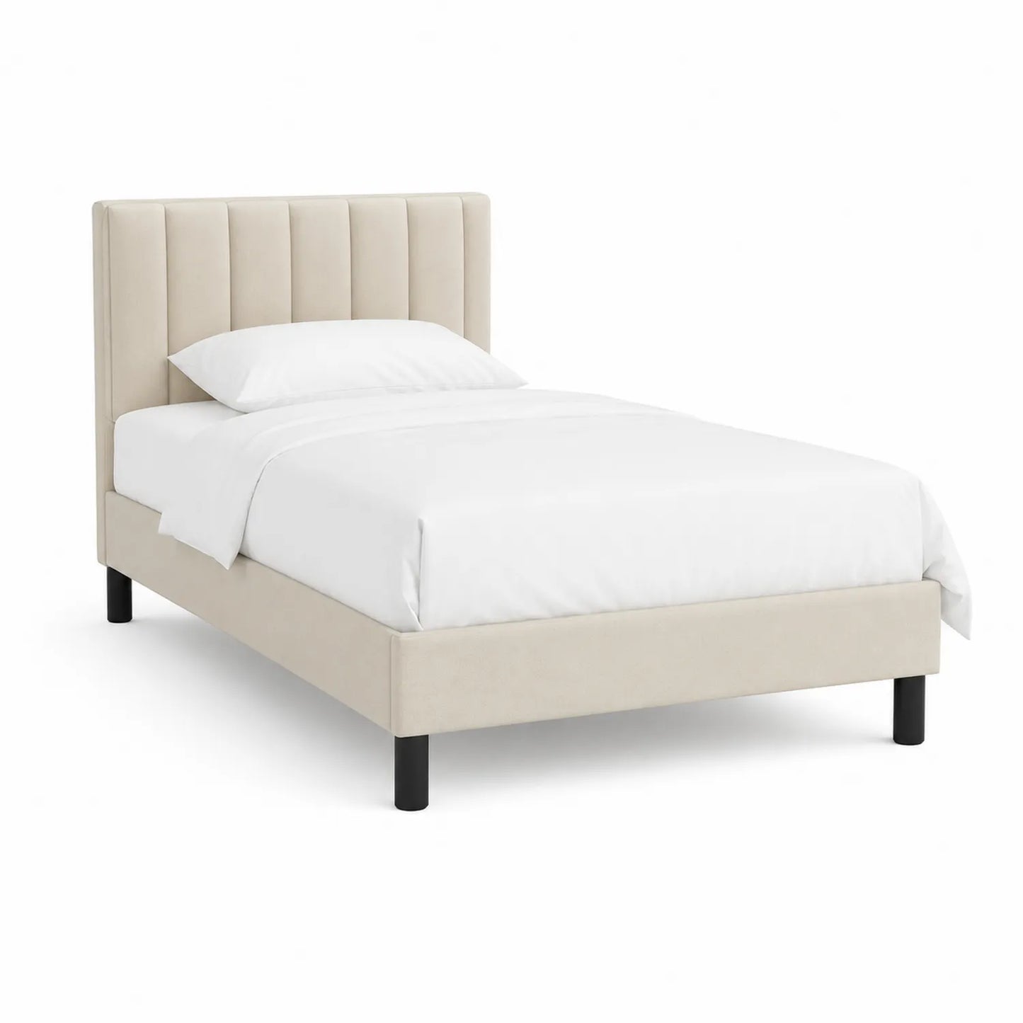 Einzelbett aus Holz mit Stoff-Kopfteil Beige 200x90cm