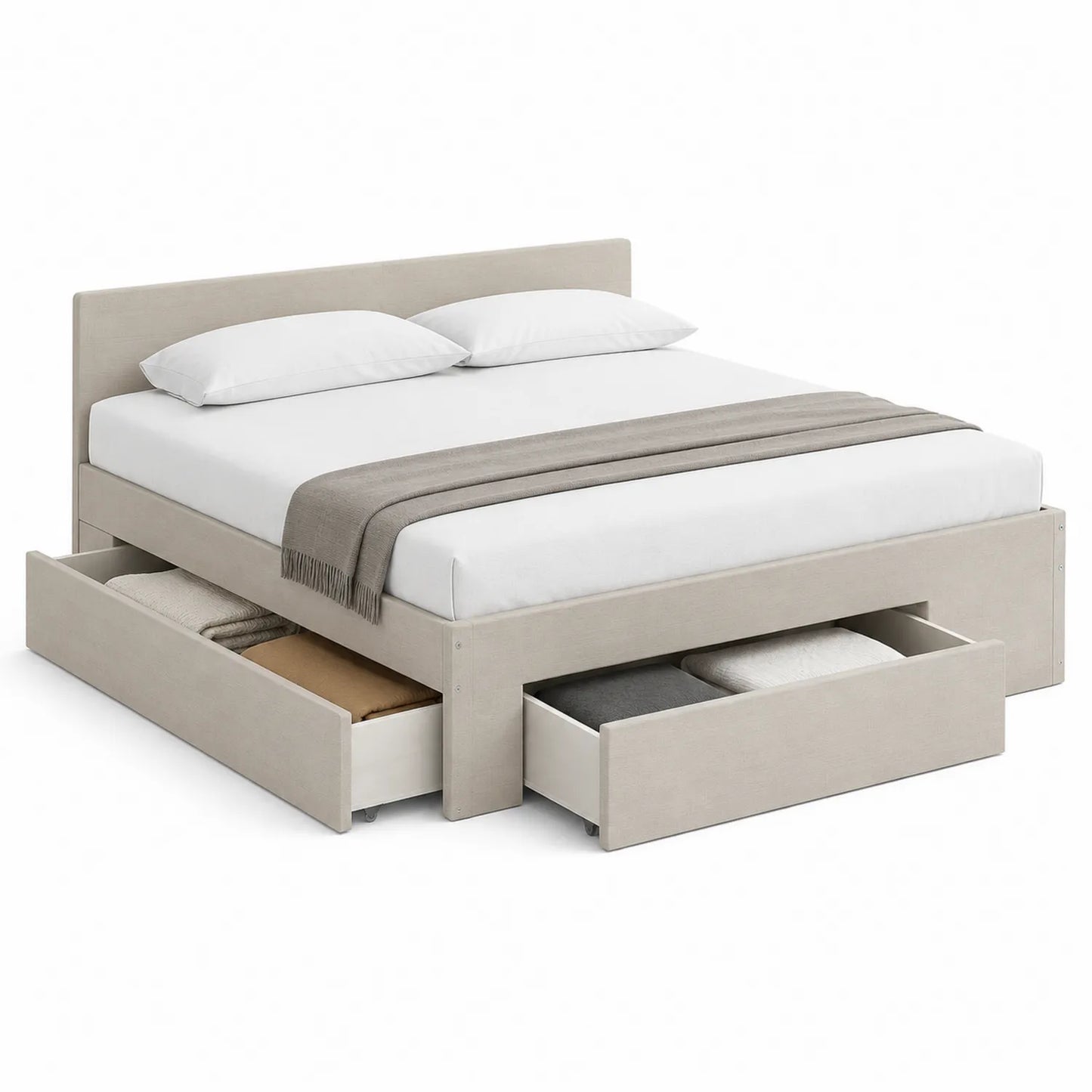 Stoff-Doppelbett mit Schubladen 200x160 cm Beige