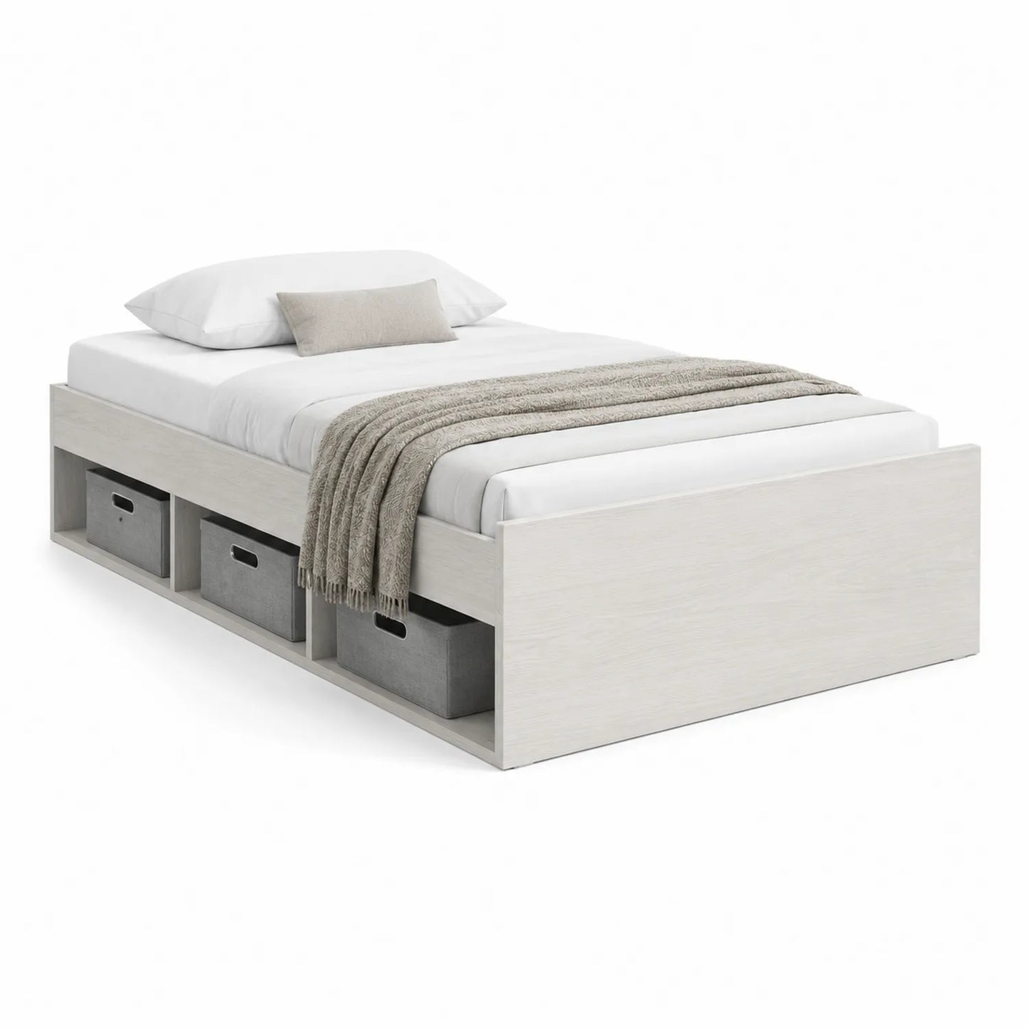 Einzelbett mit Stauraum MDF Weiß