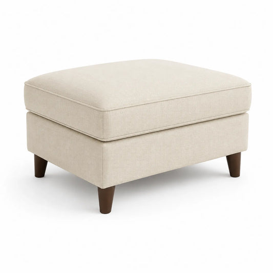 Hocker Leinen Beige mit Massivholzbeinen 80x60x45 cm