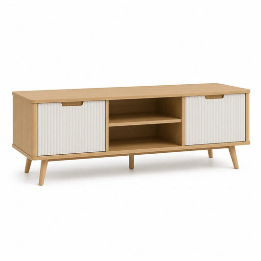 TV-Schrank aus Eichenholz mit Schiebetüren und Regalen 150x40x50cm