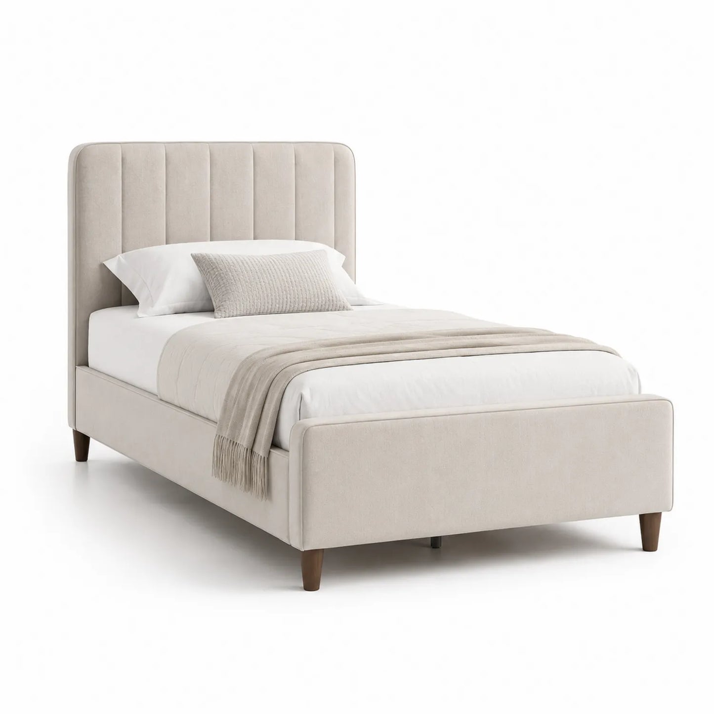 Einzelbett Stoff Beige mit Kopfteil