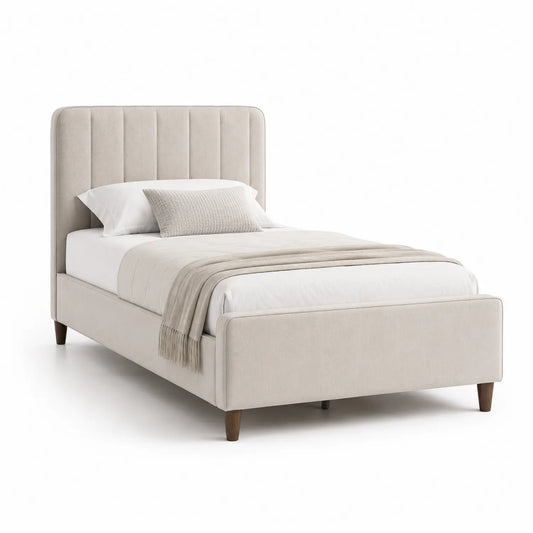 Einzelbett Stoff Beige mit Kopfteil