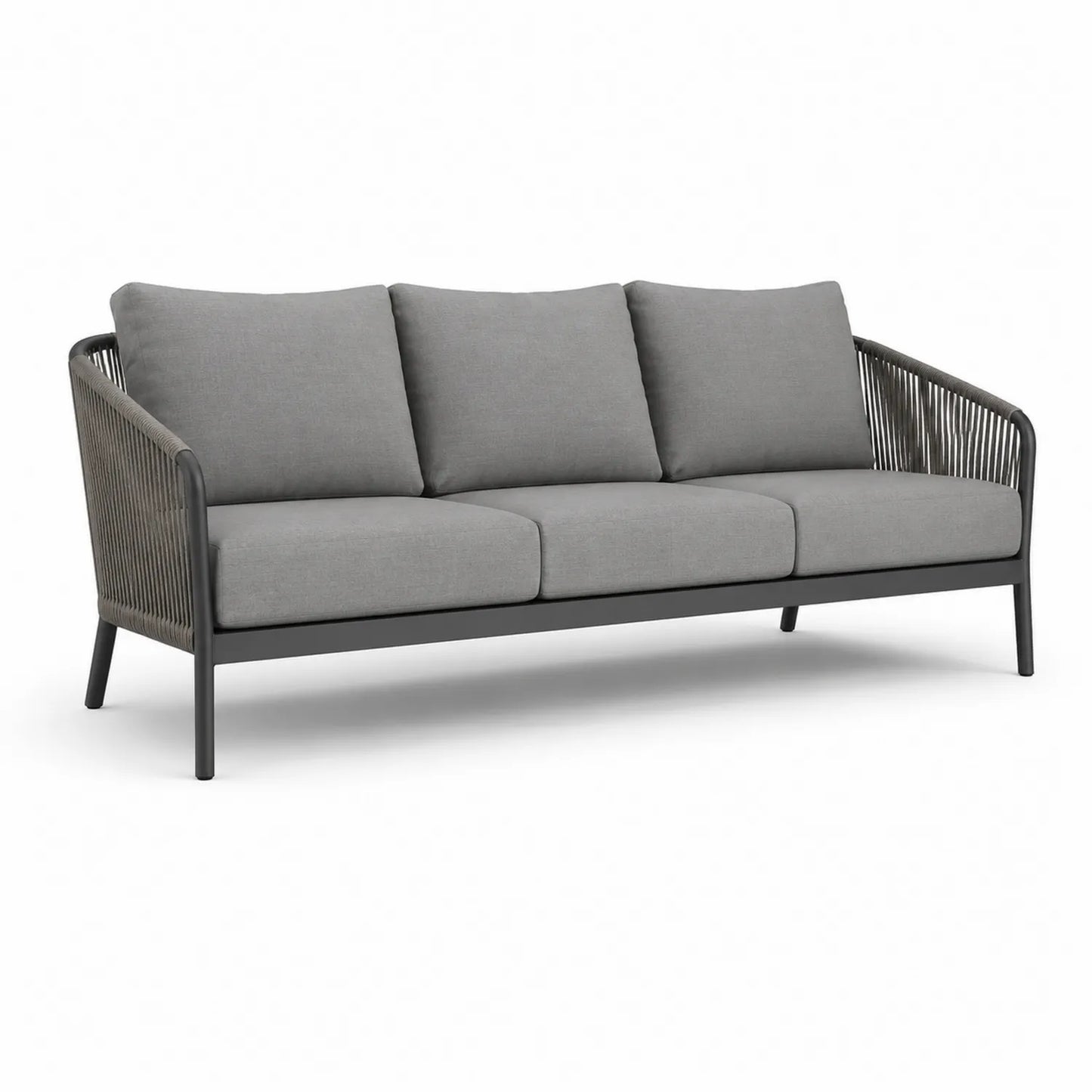 3-Sitzer Gartensofa mit Aluminiumrahmen und Polyestergarn-Seil, Grau