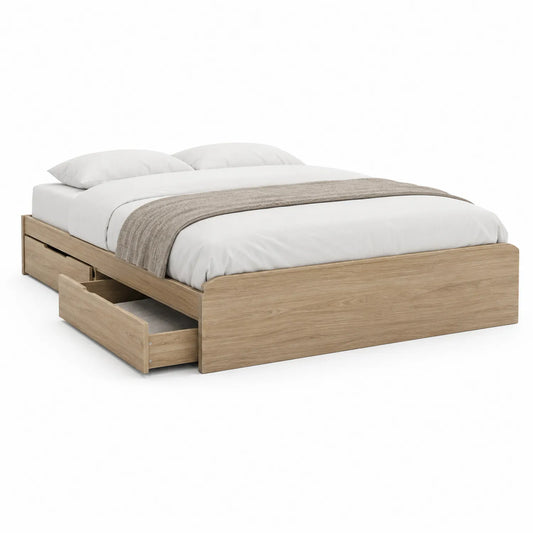 Doppelbett aus MDF mit Schubladen in Eichenoptik 200x160 cm