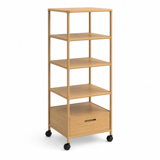 Bambusregal mit Rollen, 4 Ebenen und Schublade, 140cm