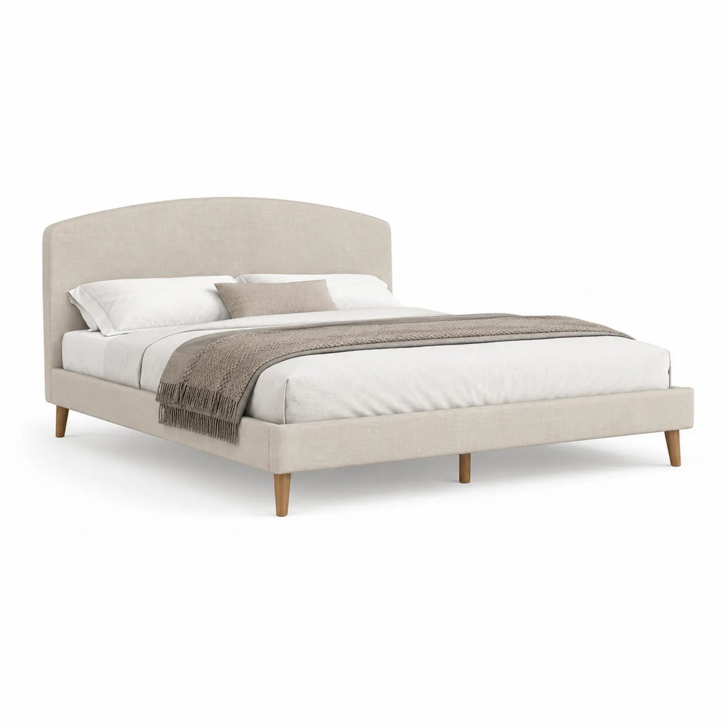 Doppelbett mit Stoffbezug Beige Eichenholzfüße 200x160 cm
