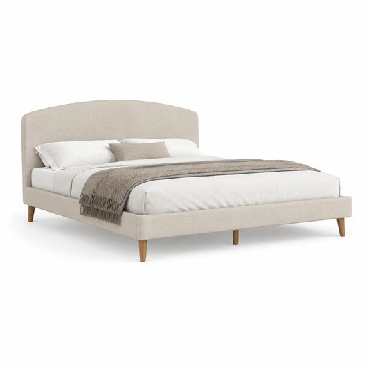 Doppelbett mit Stoffbezug Beige Eichenholzfüße 200x160 cm