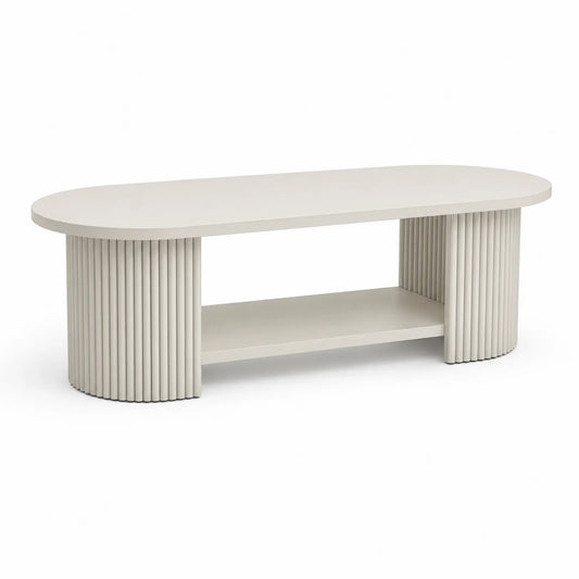 Ovaler Couchtisch Holz Cremeweiß 120x60x40 cm