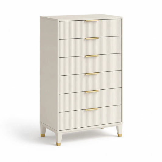 Hochkommode mit 6 Schubladen MDF Cremeweiß