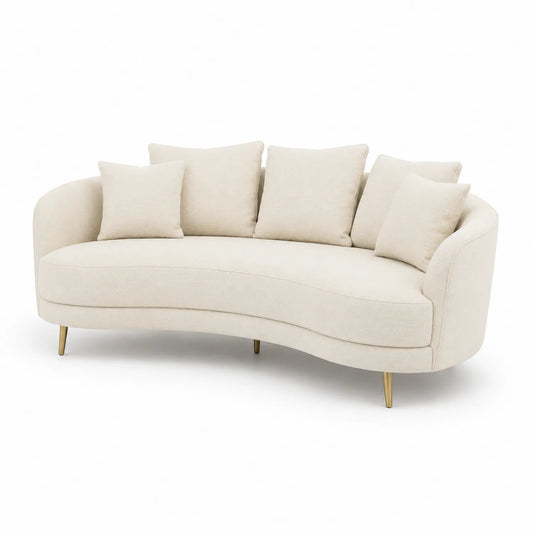 Cremfarbenes gebogenes Sofa mit Stoffbezug und Metallbeinen