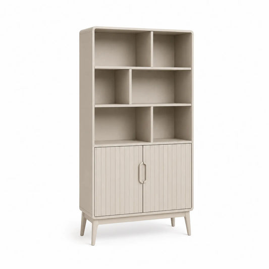 Holzregal mit 2 Türen und Regalfächern Beige