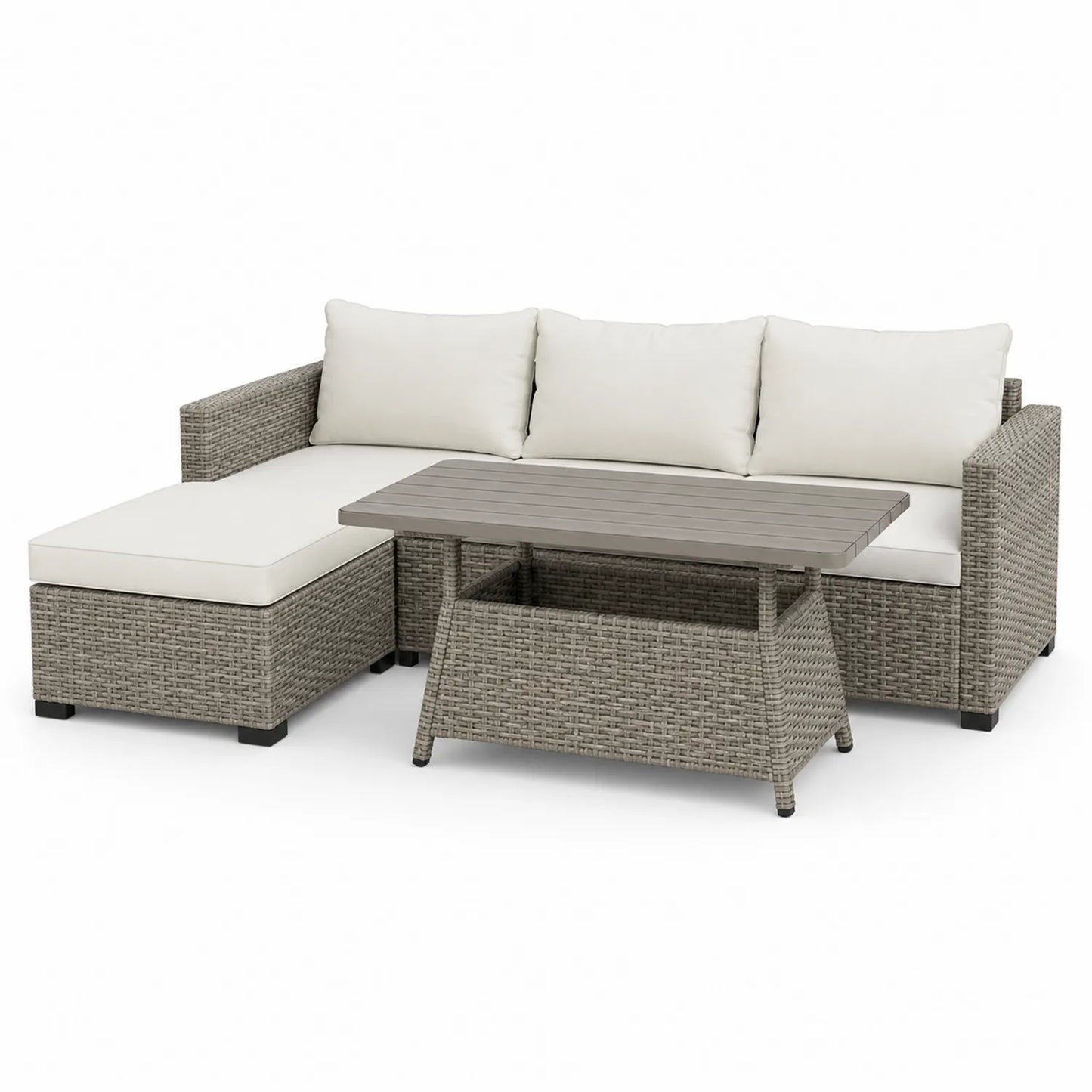 Rattan Gartensofa Set mit Tisch Aluminium Beige Grau