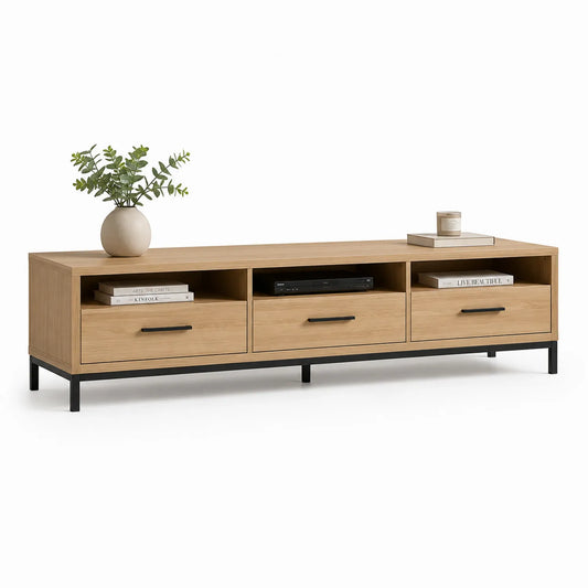 TV-Lowboard aus Holz und Metall mit 3 Schubladen