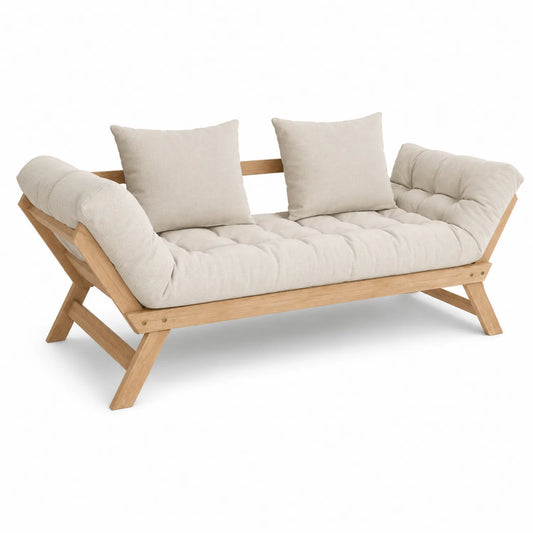 Holzsofa mit Baumwollmischgewebe Beige