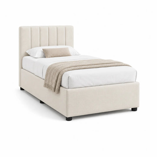 Einzelbett 90x200 cm Beige Polsterbett Stoff Holz