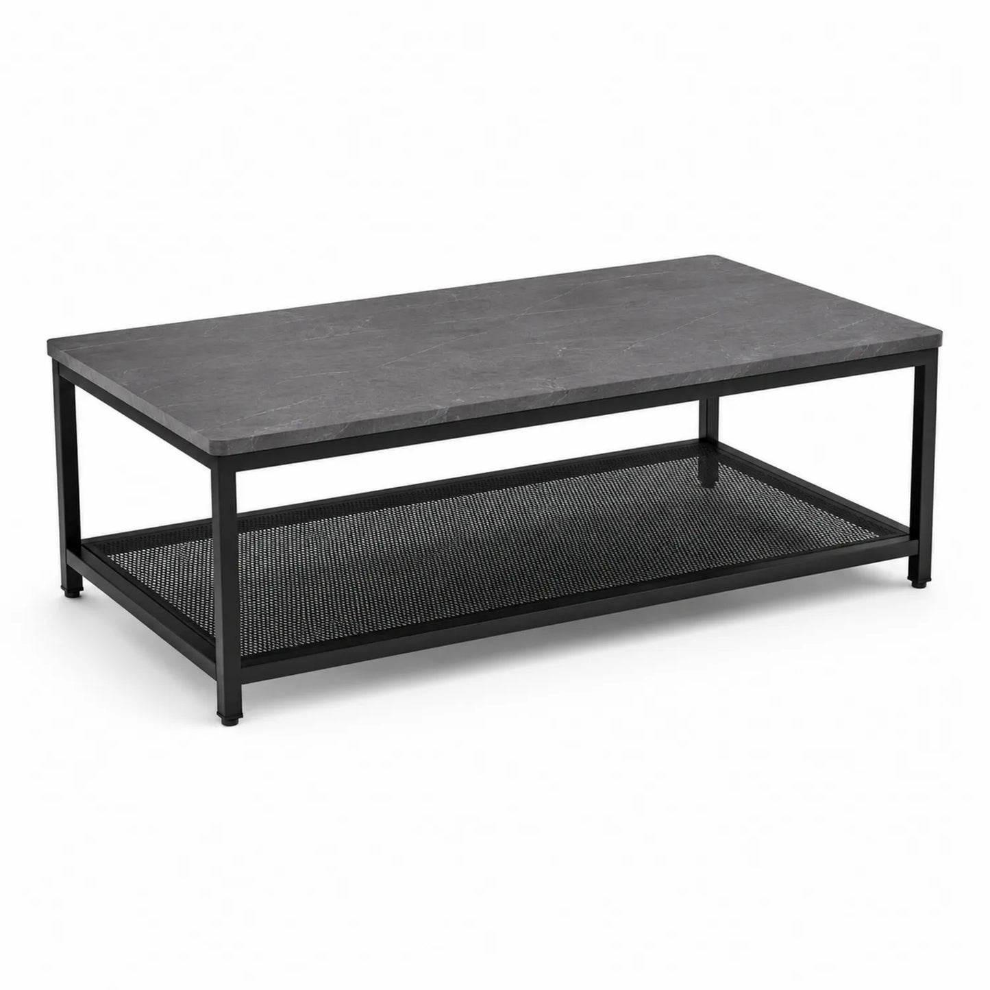 Rechteckiger Couchtisch Schwarz Metall und Stein