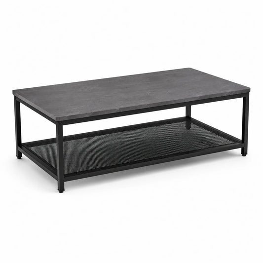 Rechteckiger Couchtisch Schwarz Metall und Stein