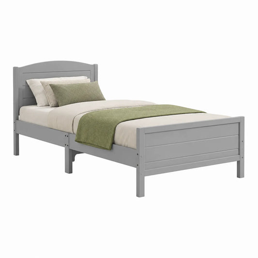 Einzelbett Holz Grau 200x90 cm mit Matratze und Kissen