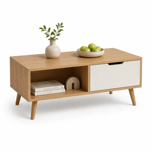 Couchtisch aus Eichenfurnier mit Schublade 100x50x45cm