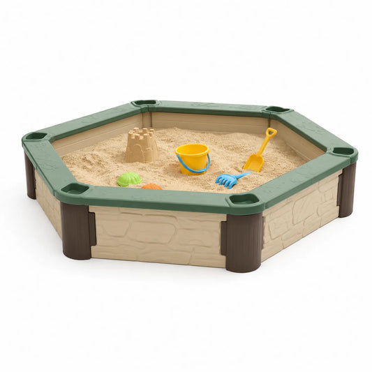 Sechseckiger Sandkasten Kunststoff Beige/Grün 120cm