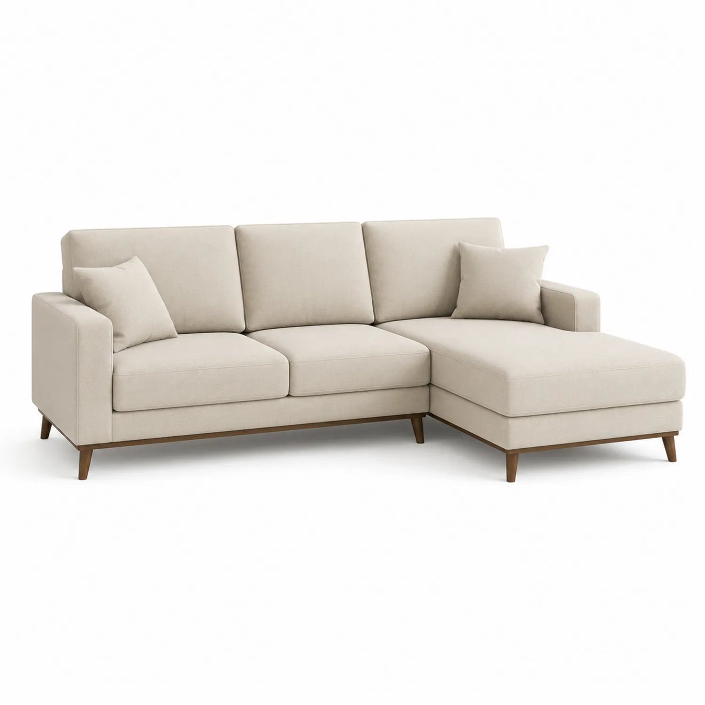 Ecksofa aus Stoff mit Holzfüßen, Beige