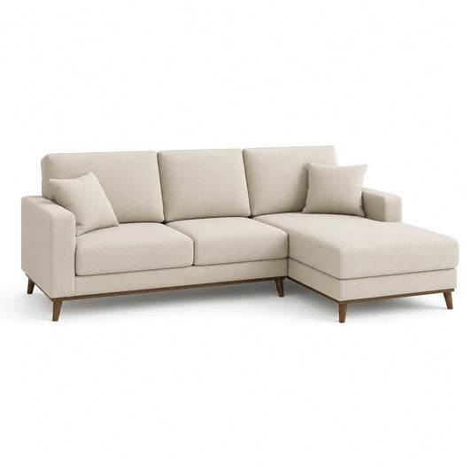Ecksofa aus Stoff mit Holzfüßen, Beige