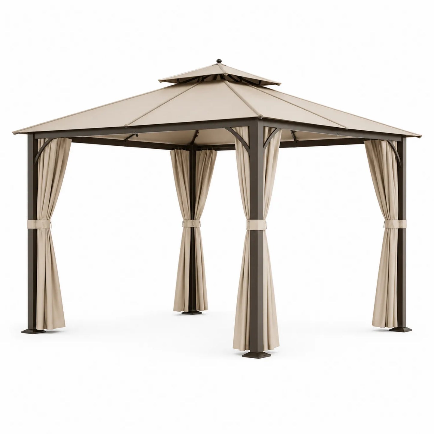 Metallpavillon mit Polyester-Dach und Vorhängen Beige 300x400 cm