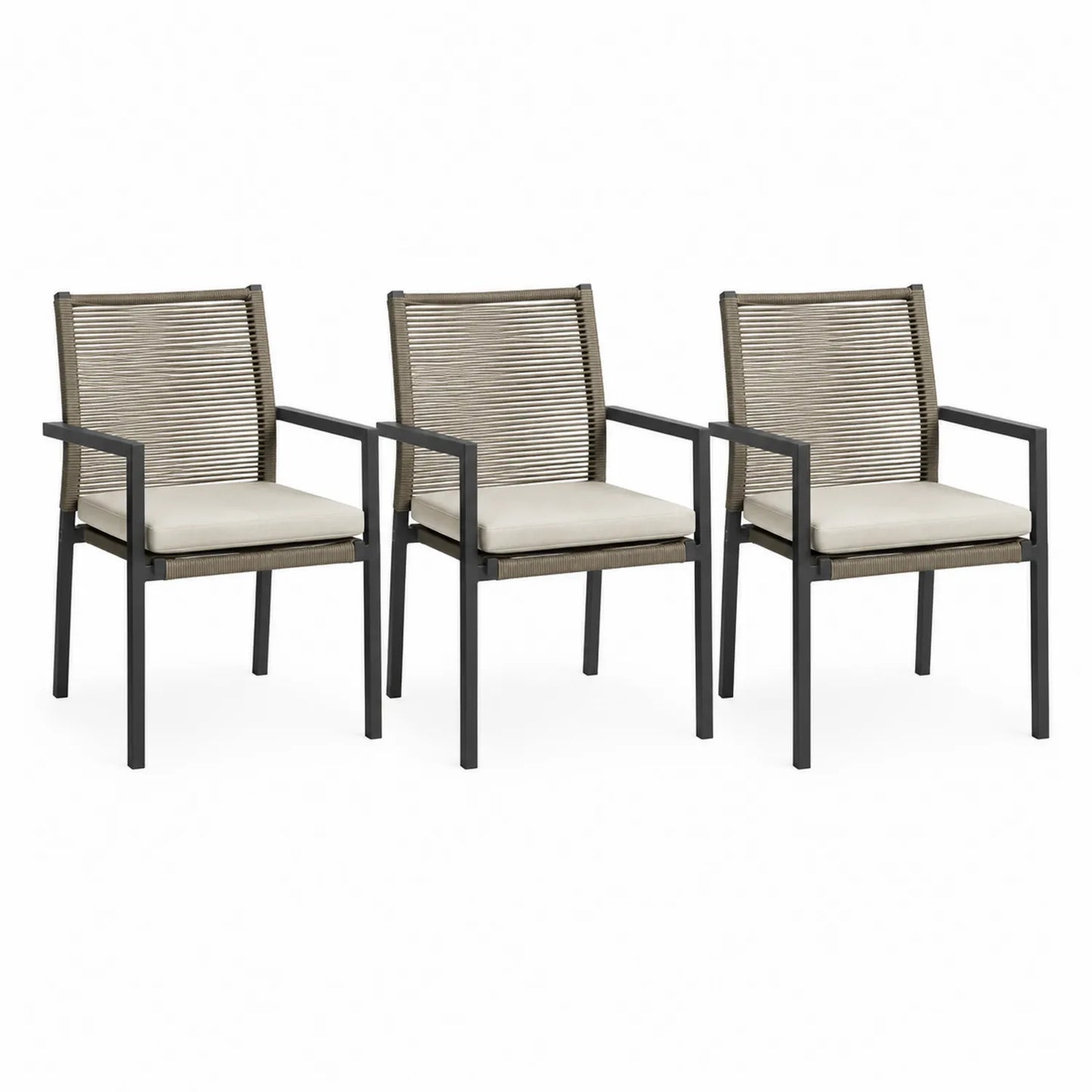 3er-Set Gartenstühle mit Aluminiumrahmen und Polyrattan Geflecht Beige Sitzpolster